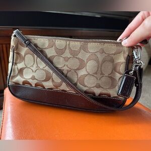 Coach Tan and Brown Signature Wristlet